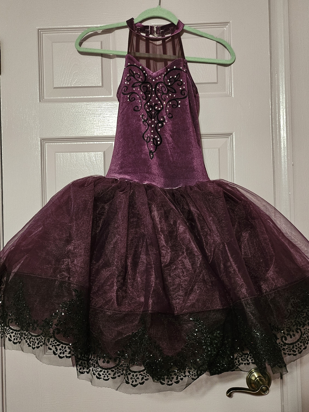 Weissman Plum Velvet Tulle Performance Dress/ Tutu with Black Lace